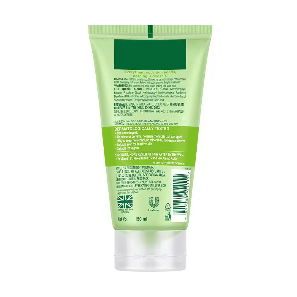 Product image of Simple Kind to Skin Refreshing Facial Wash | 100% Soap-Free Gentle Cleanser with Vitamin E & Glycerin | For All Skin Types | Perfect for Sensitive Skin, 100ml