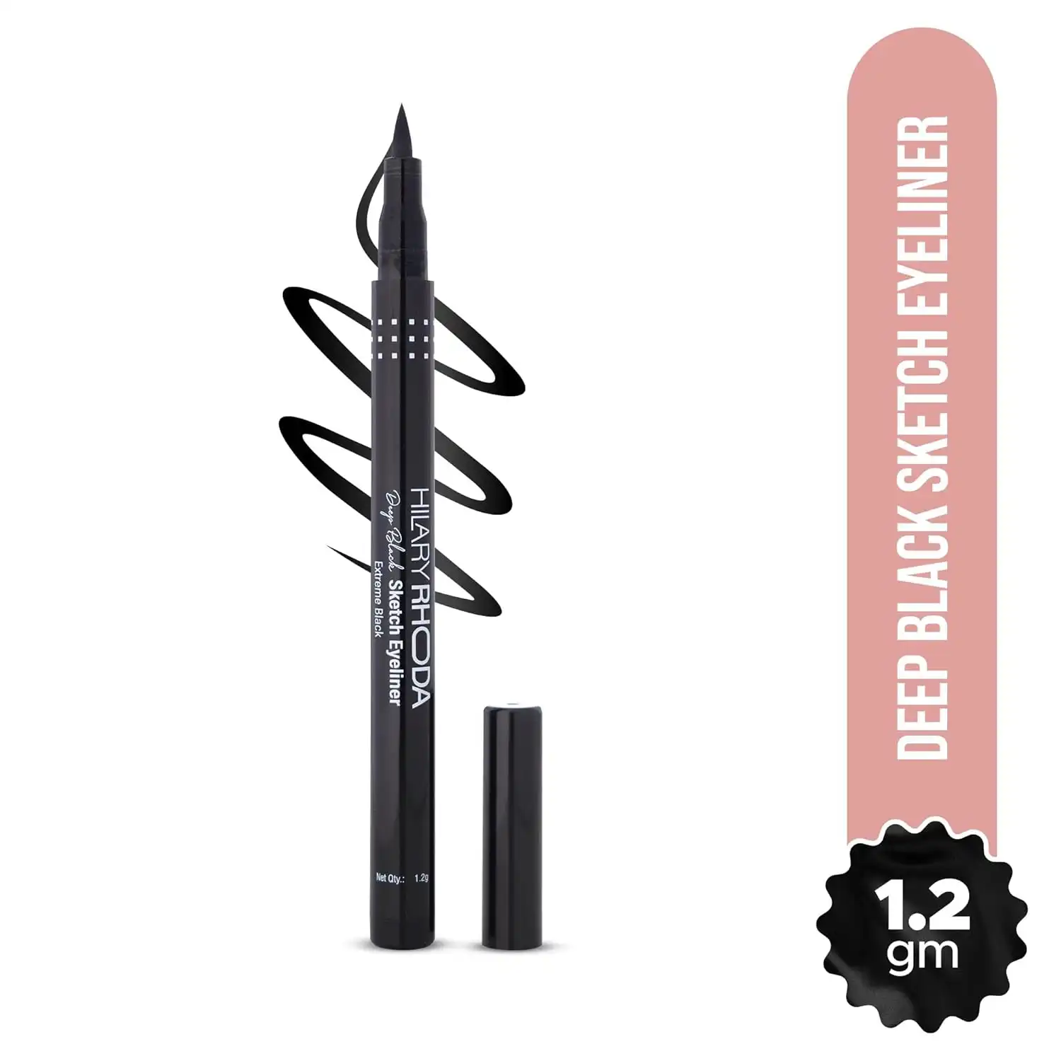 Product image of Hilary Rhoda Deep Black Sketch Eyeliner | Waterproof | Deep Black Matte Finish | Smudge-Proof & Long-Lasting Eyeliner for Women | Quick Dry | One Stroke Precision Tip | 1.2g