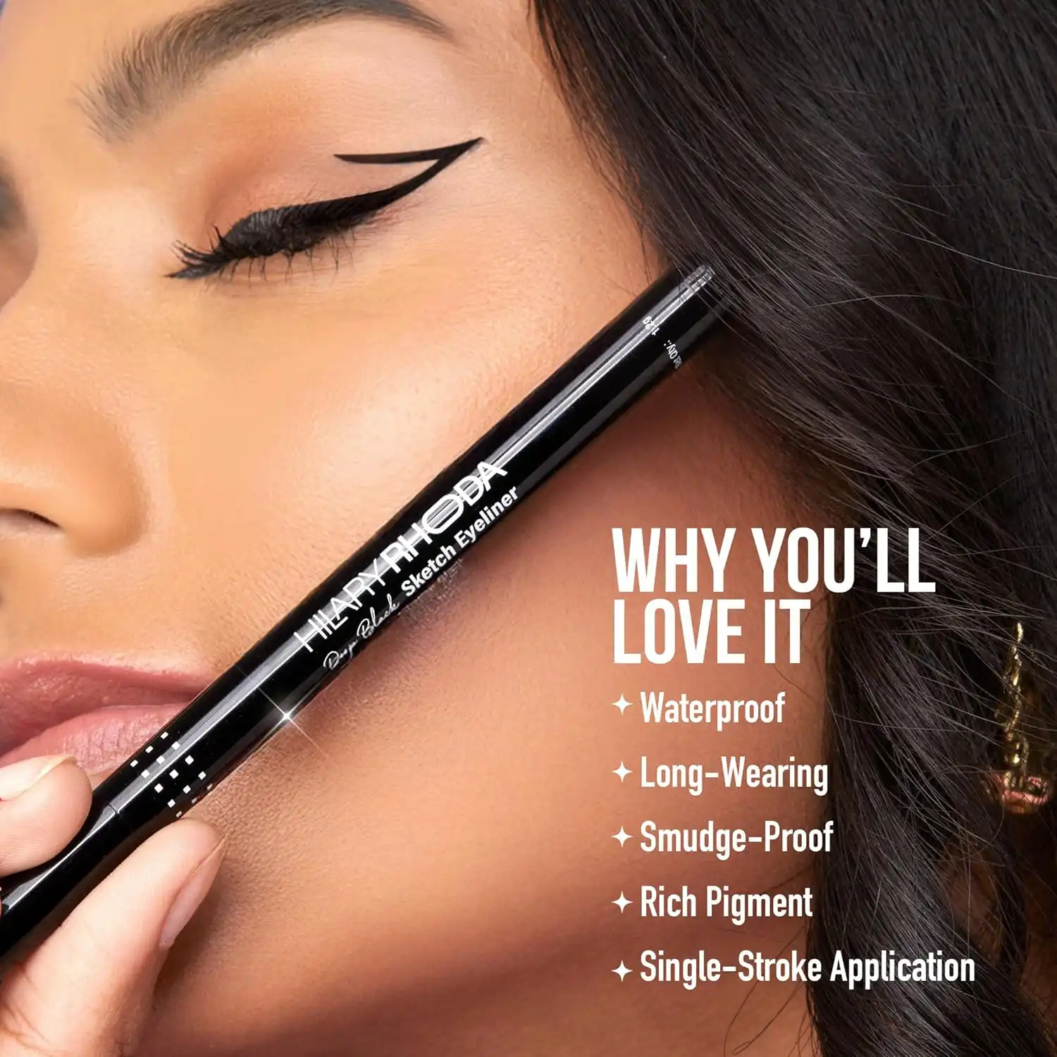 Product image of Hilary Rhoda Deep Black Sketch Eyeliner | Waterproof | Deep Black Matte Finish | Smudge-Proof & Long-Lasting Eyeliner for Women | Quick Dry | One Stroke Precision Tip | 1.2g