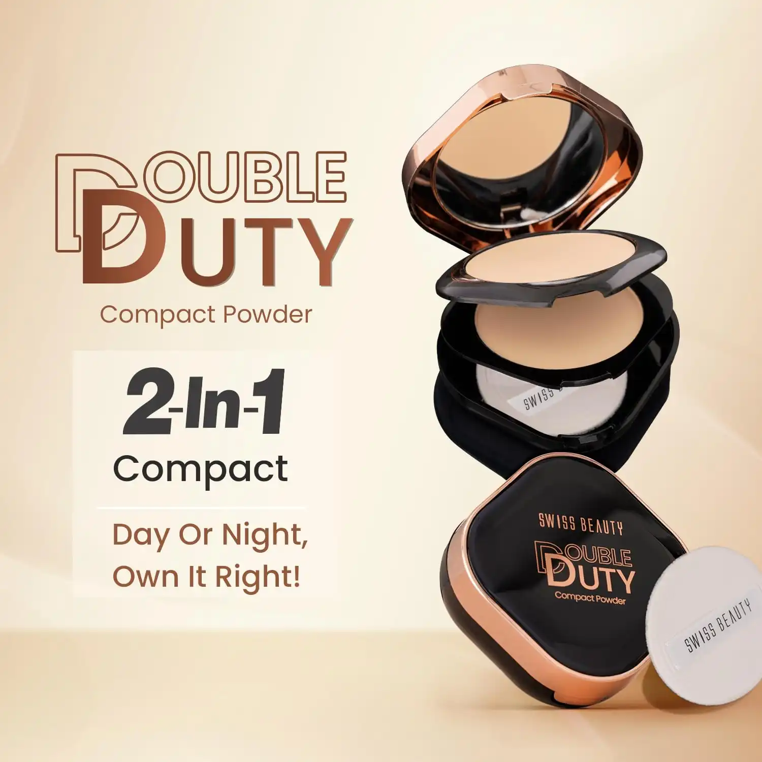 Product image of Swiss Beauty Double Duty Compact Powder | 2-in-1 Compact for Day to Night