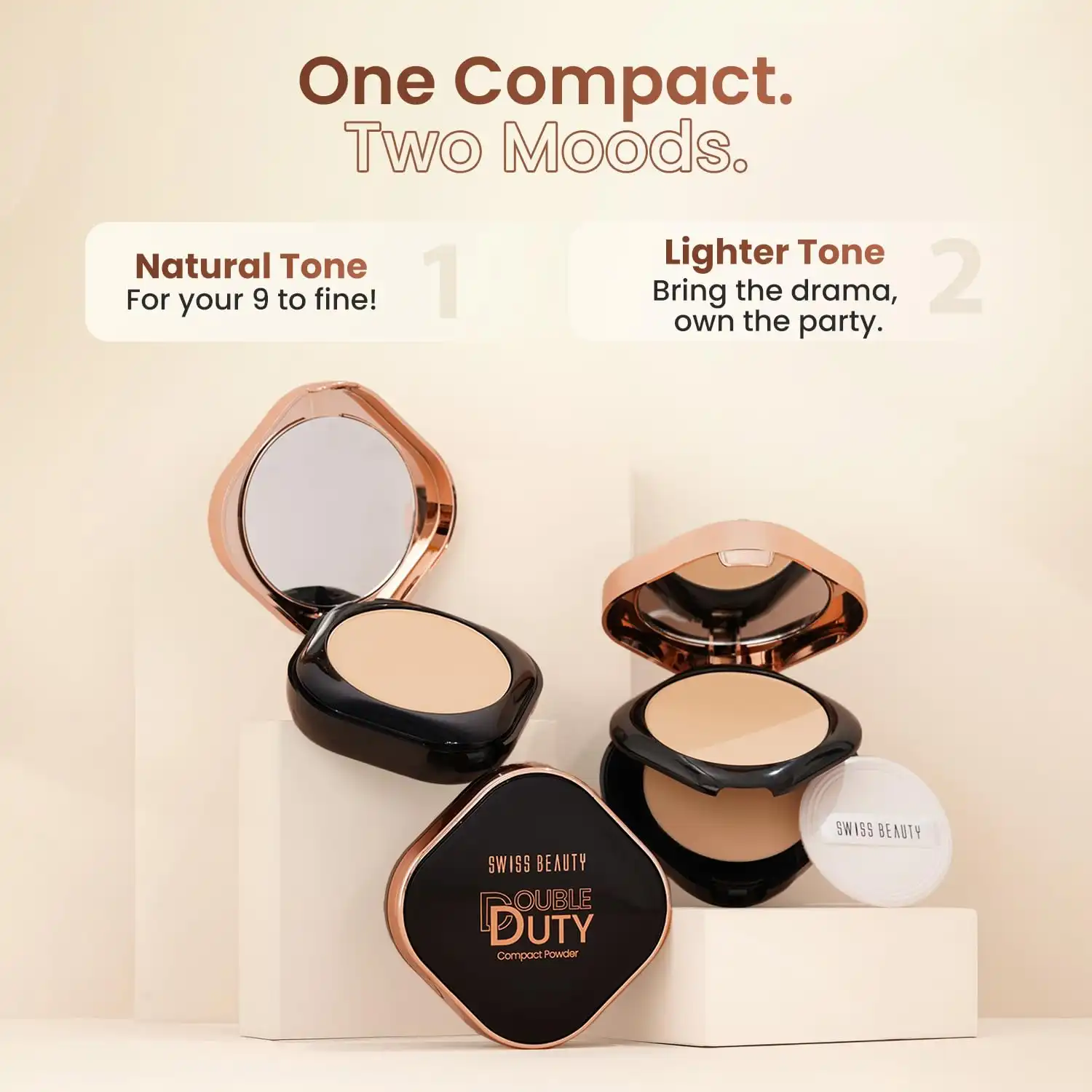 Product image of Swiss Beauty Double Duty Compact Powder | 2-in-1 Compact for Day to Night
