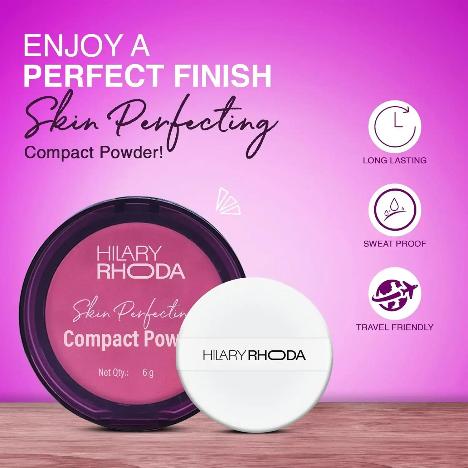 Product image of Hilary Rhoda Skin Perfecting Compact Powder | Oil Control & Matte Finish | Buildable Coverage | Blends Easily | Hides Imperfections | 6g (Caramel Puff | Shade 06)