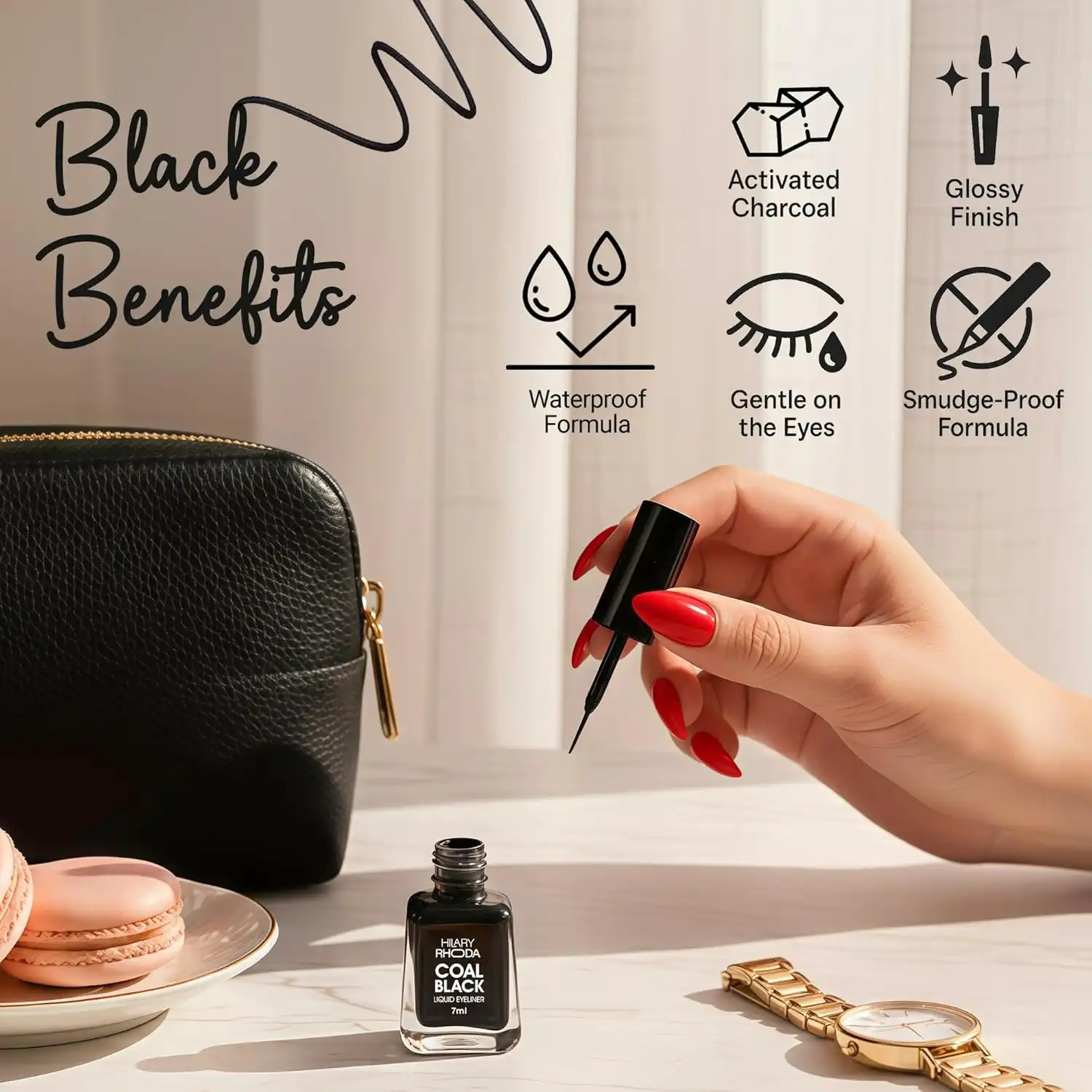 Product image of Hilary Rhoda Coal Black Liquid Eyeliner | Smudge-Proof & Waterproof Eyeliner for Women | Glossy Finish & Long Lasting | Highly Pigmented - 7ml