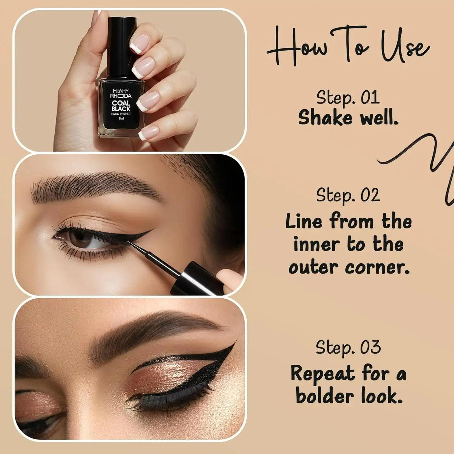 Product image of Hilary Rhoda Coal Black Liquid Eyeliner | Smudge-Proof & Waterproof Eyeliner for Women | Glossy Finish & Long Lasting | Highly Pigmented - 7ml