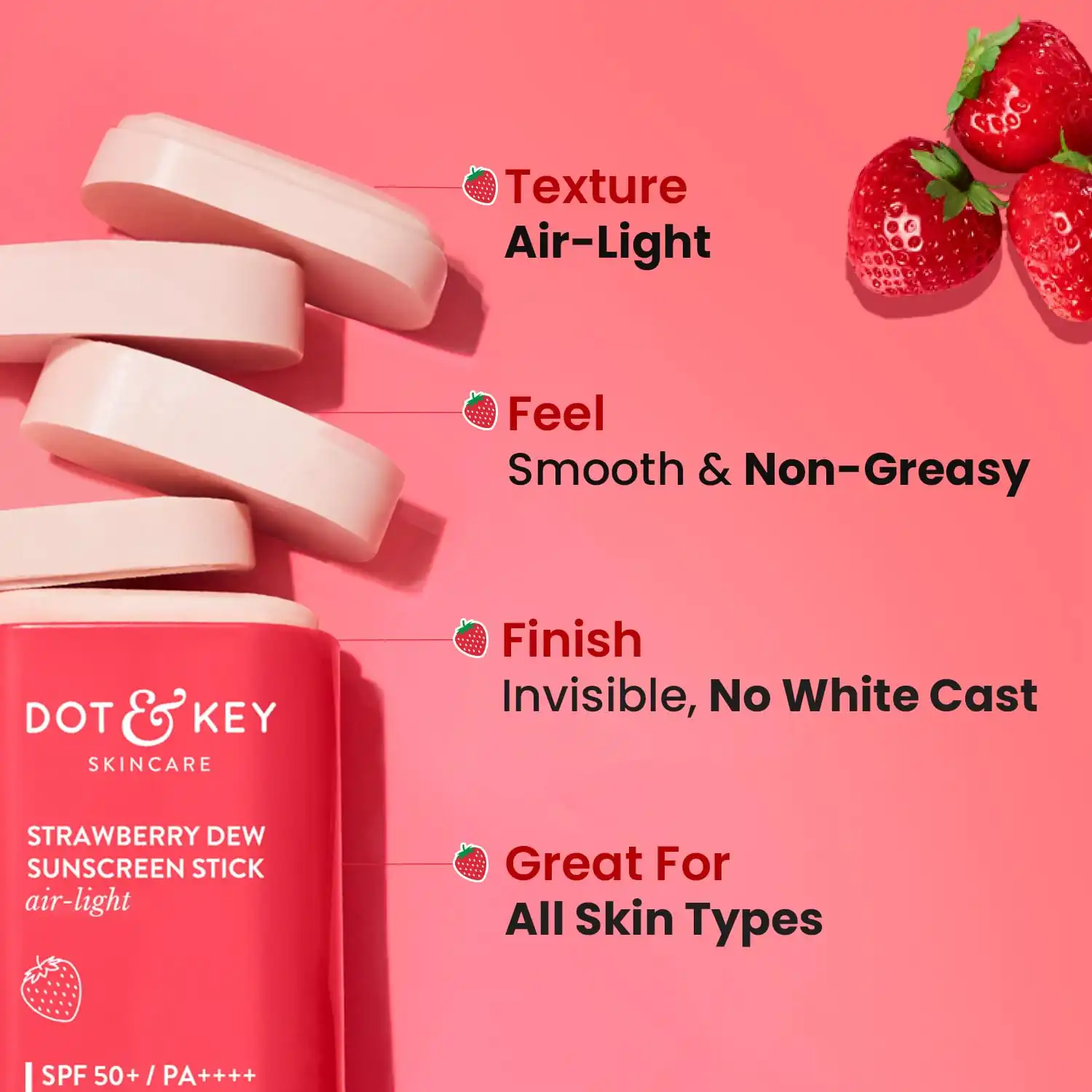 Product image of Dot & Key Strawberry Dew SPF 50 Sunscreen Air Light | SPF 50 PA+++ In-Vivo Tested | Broad Spectrum | UVA / UVB Rays Protection | With Hyaluronic & Ceramide for Hydration & Skin Barrier | Mess Free & No White Cast |20g