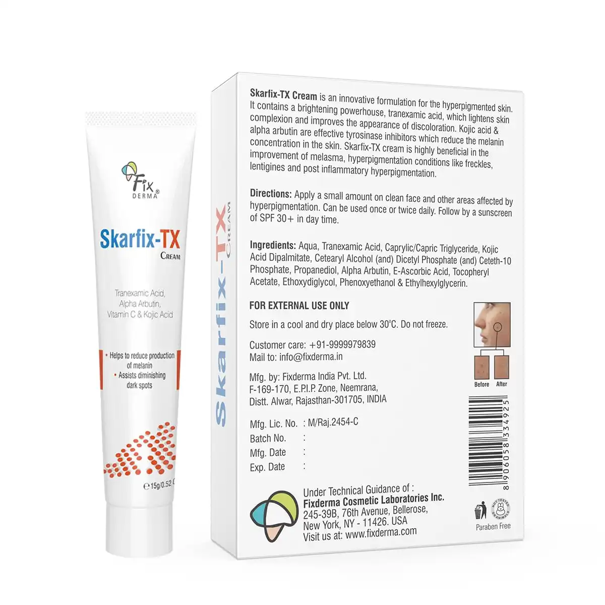 Product image of Fixderma Tranexamic Acid + 2% Kojic Acid + 1% Arbutin SKARFIX -TX Face Cream | Pigmentation Removal Cream | Kojic Acid | Uneven Skin Tone - 15 gm