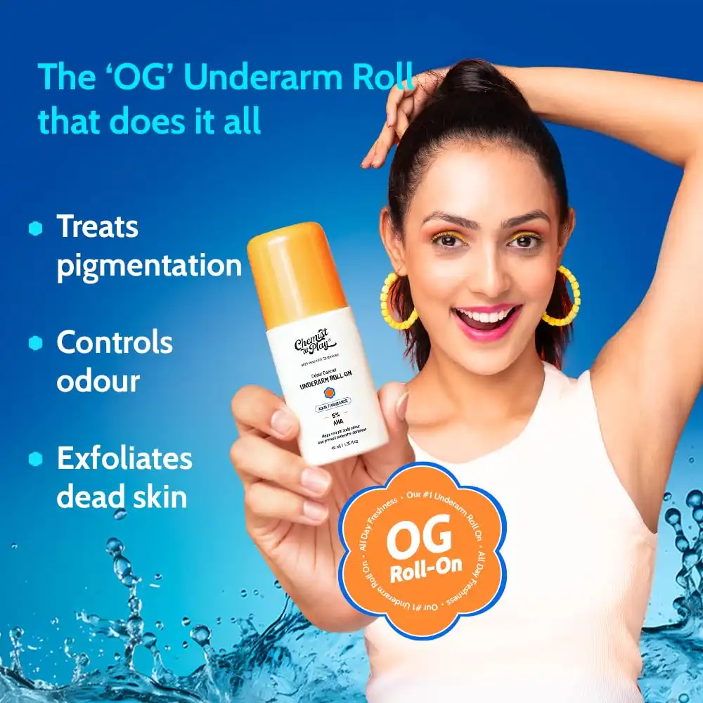Product image of Chemist At Play UnderArm Roll On Deodorant with 5% AHA, Lactic Acid & 1% Mandelic Acid | Prevents Body Odour & Fades Pigmentation