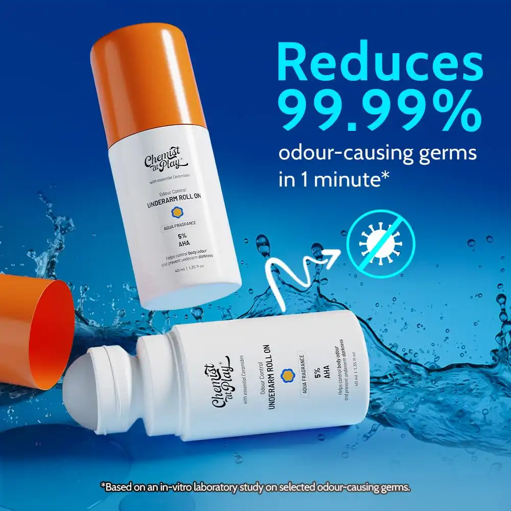 Product image of Chemist At Play UnderArm Roll On Deodorant with 5% AHA, Lactic Acid & 1% Mandelic Acid | Prevents Body Odour & Fades Pigmentation