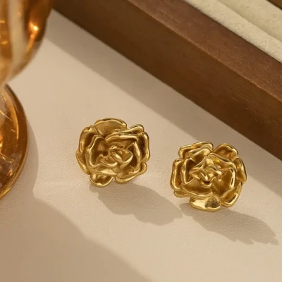 Image of ZENOURA 18K GOLD PLATED GOLDEN ROSE EARRINGS