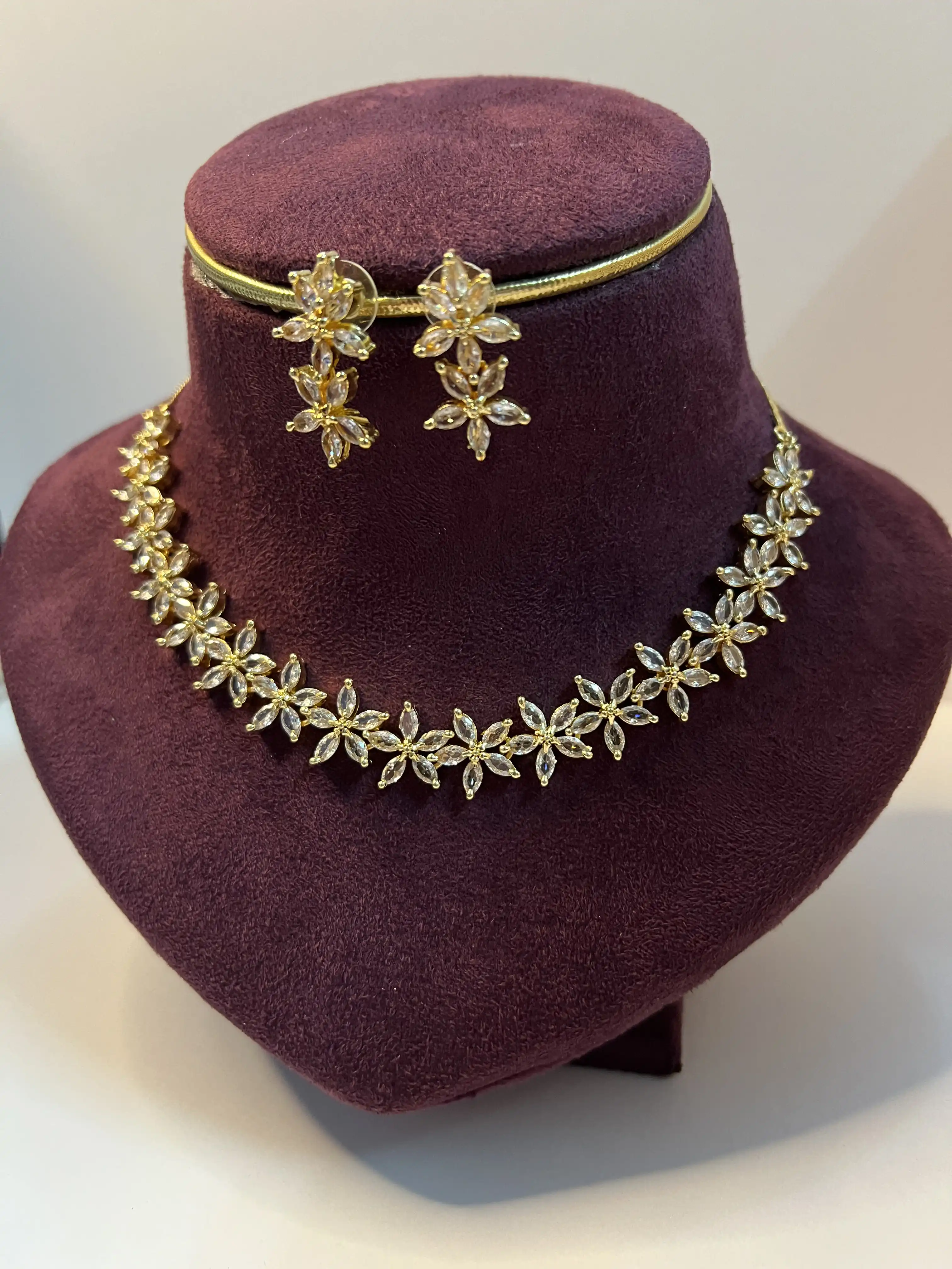 Product image of Golden Bloom American Diamond Necklace Set