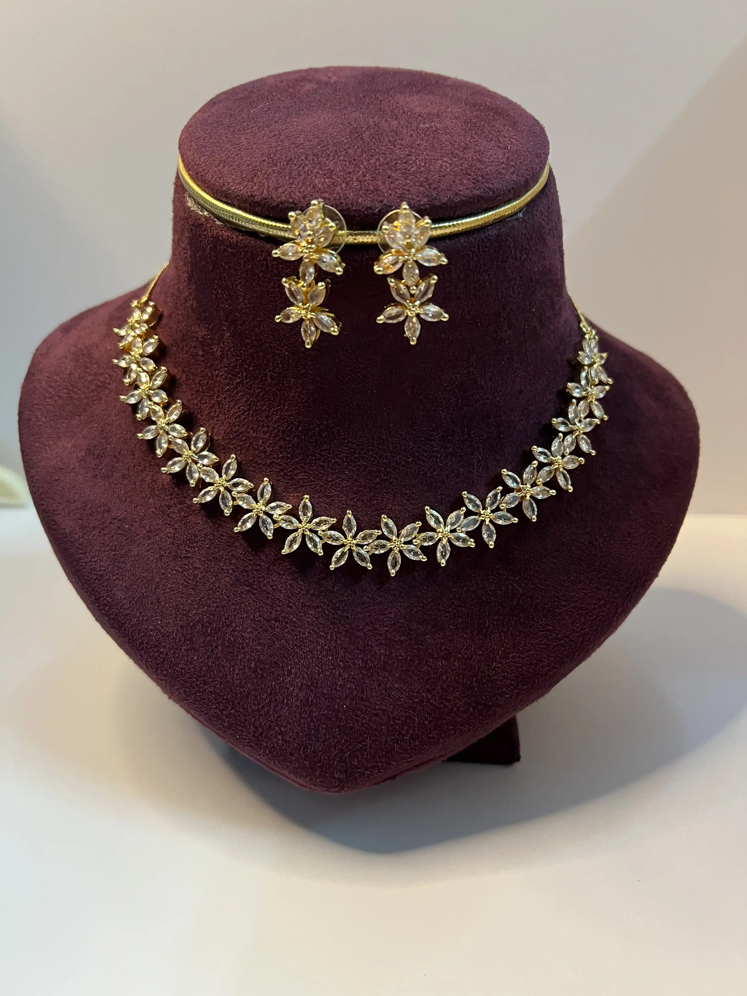 Product image of Golden Bloom American Diamond Necklace Set