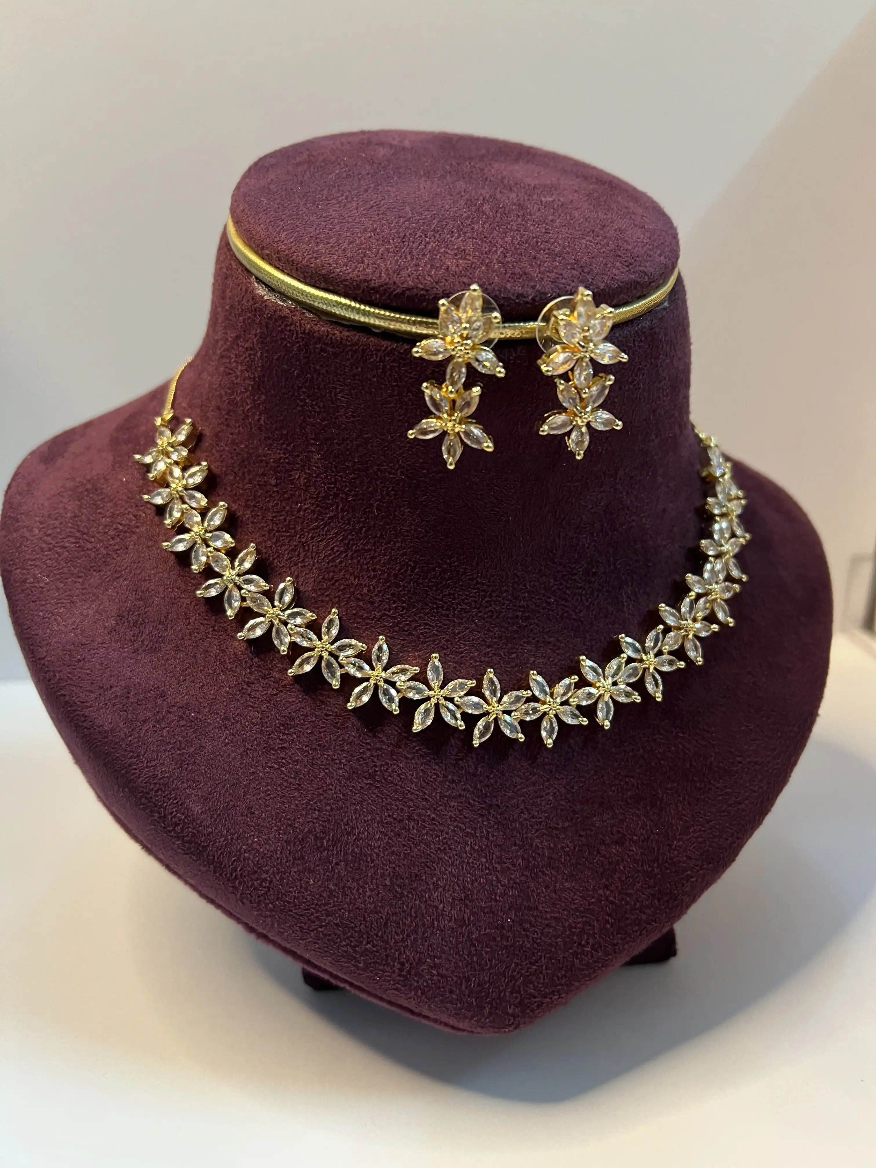 Product image of Golden Bloom American Diamond Necklace Set
