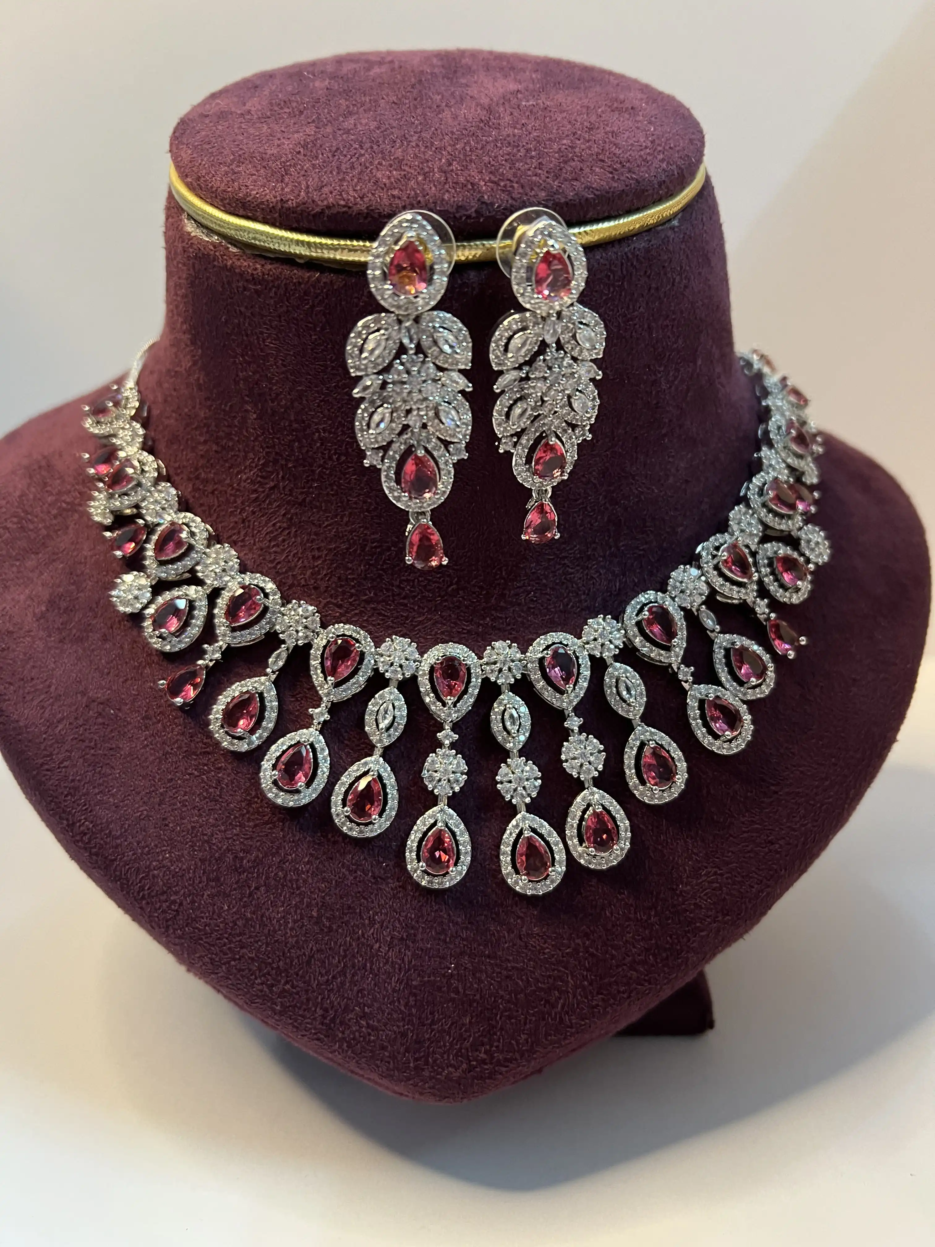Product image of Royale Pink American Diamond Statement Necklace Set