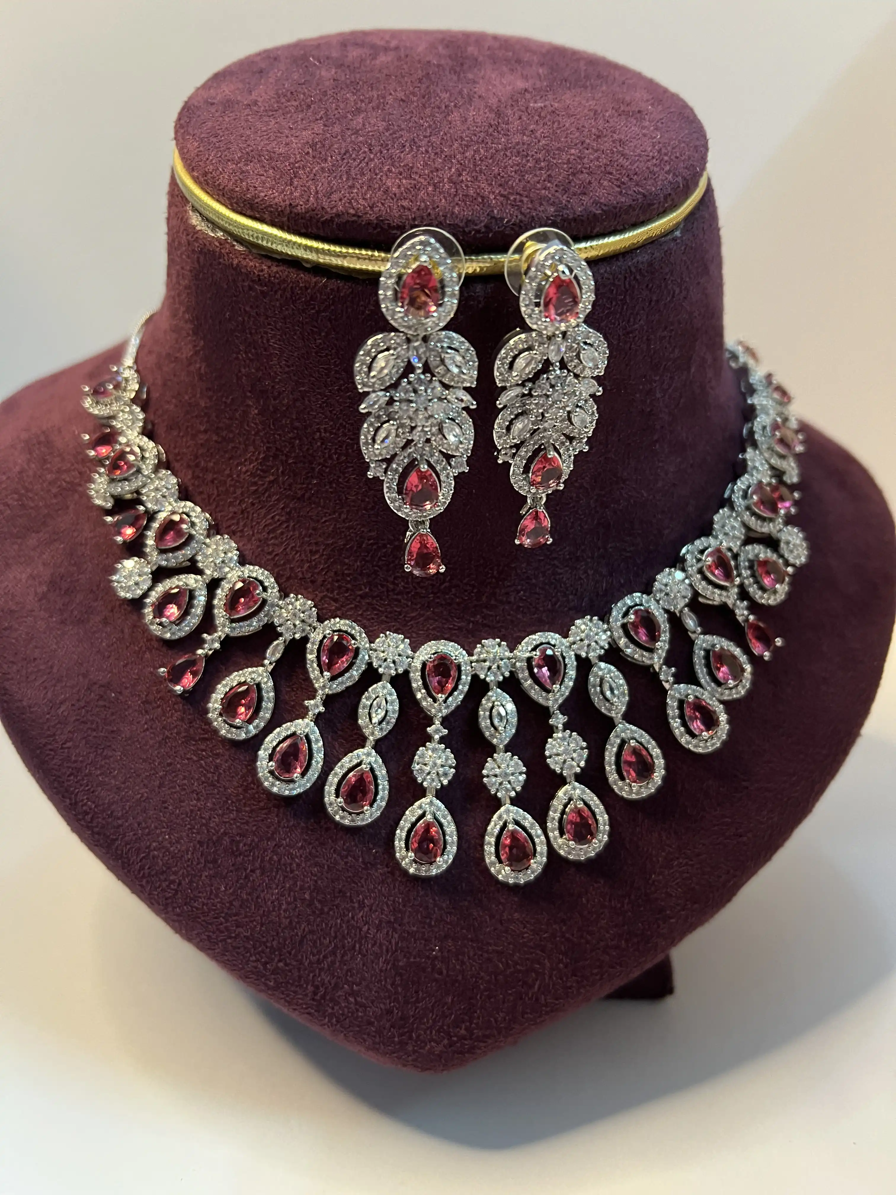 Product image of Royale Pink American Diamond Statement Necklace Set