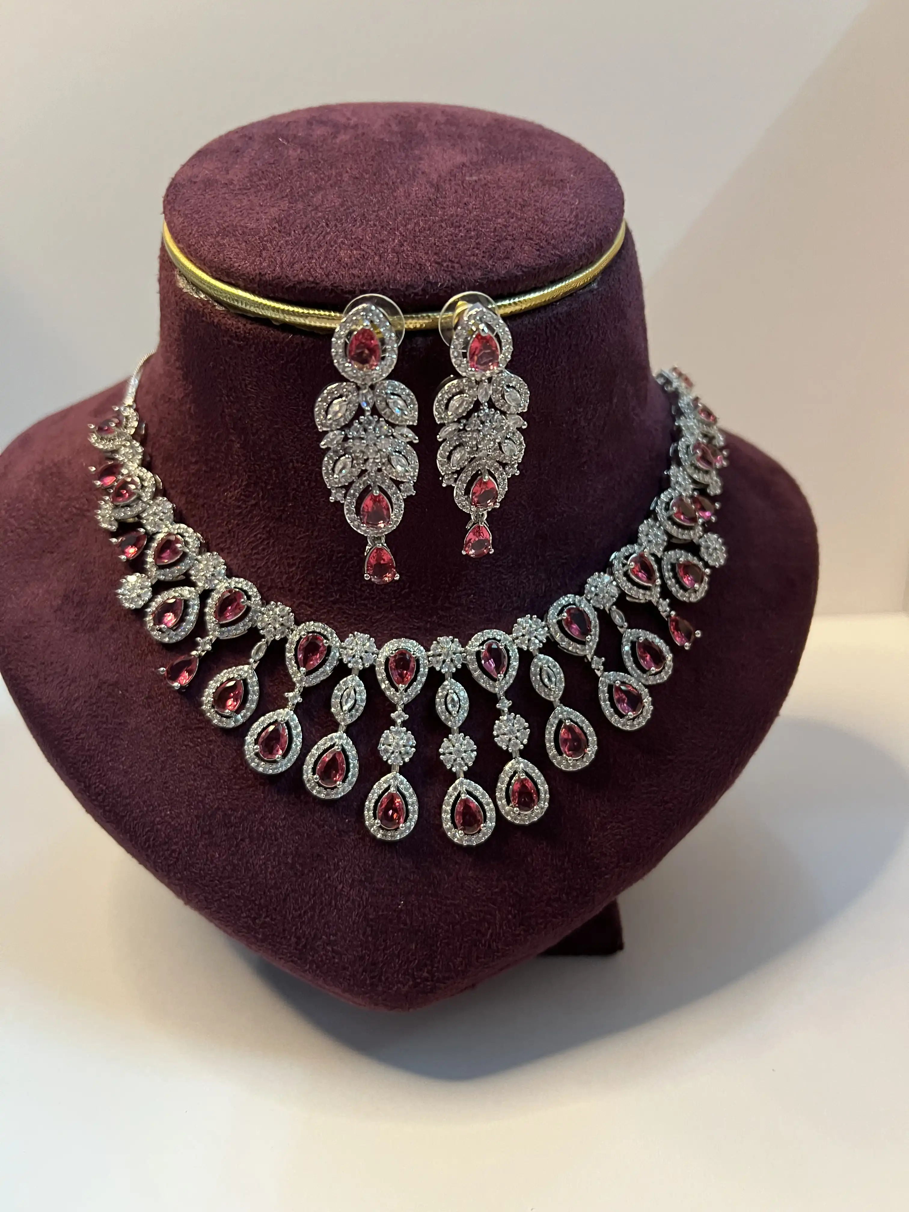 Product image of Royale Pink American Diamond Statement Necklace Set