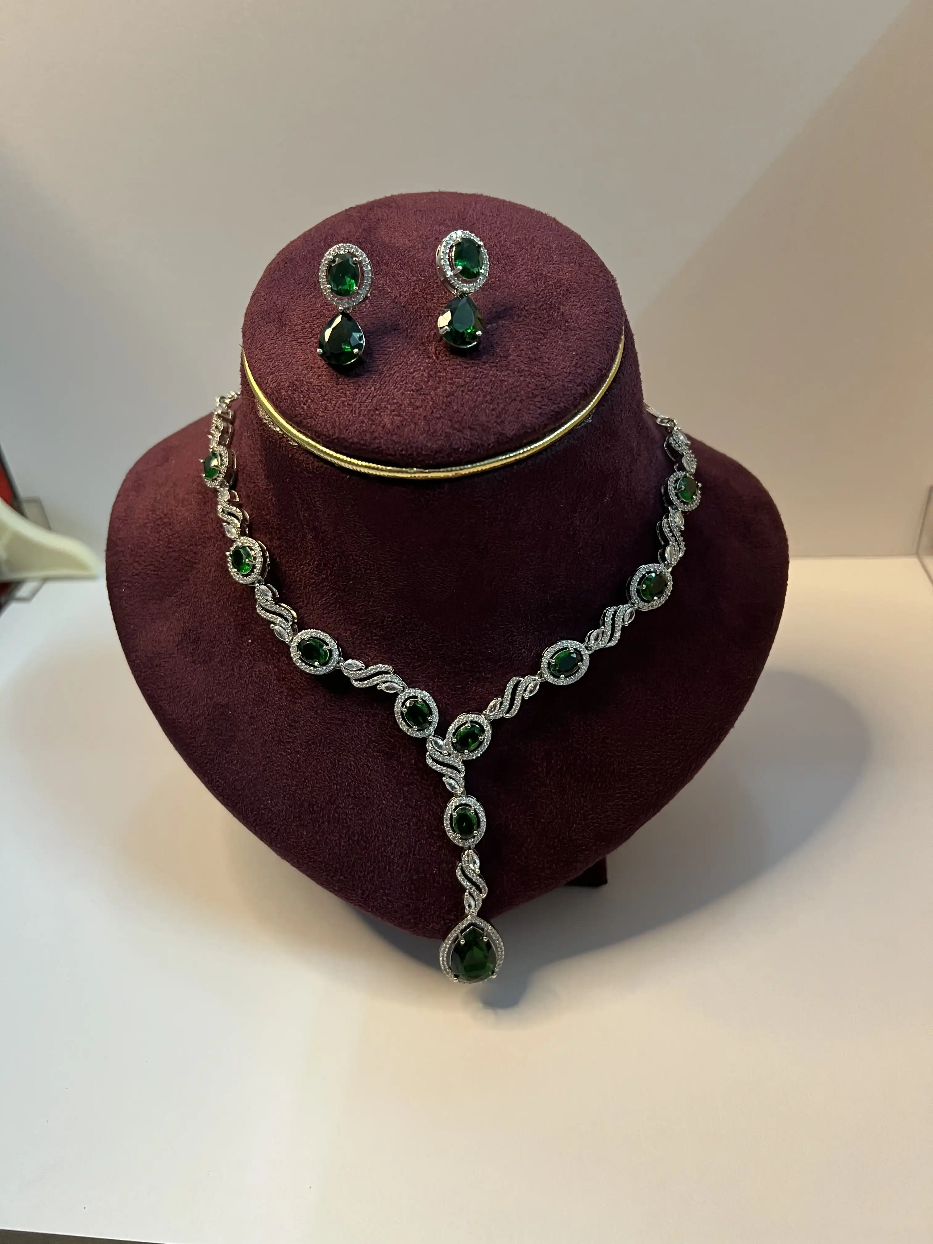 Product image of Emerald Grace American Diamond Drop Necklace Set