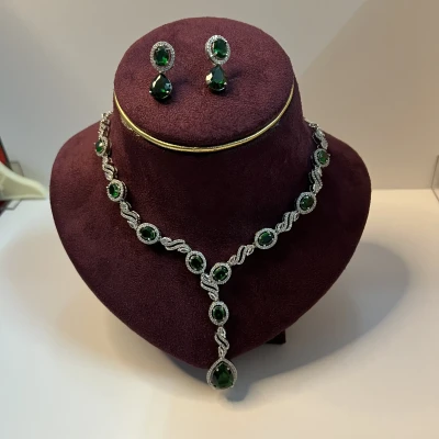 Image of Emerald Grace American Diamond Drop Necklace Set