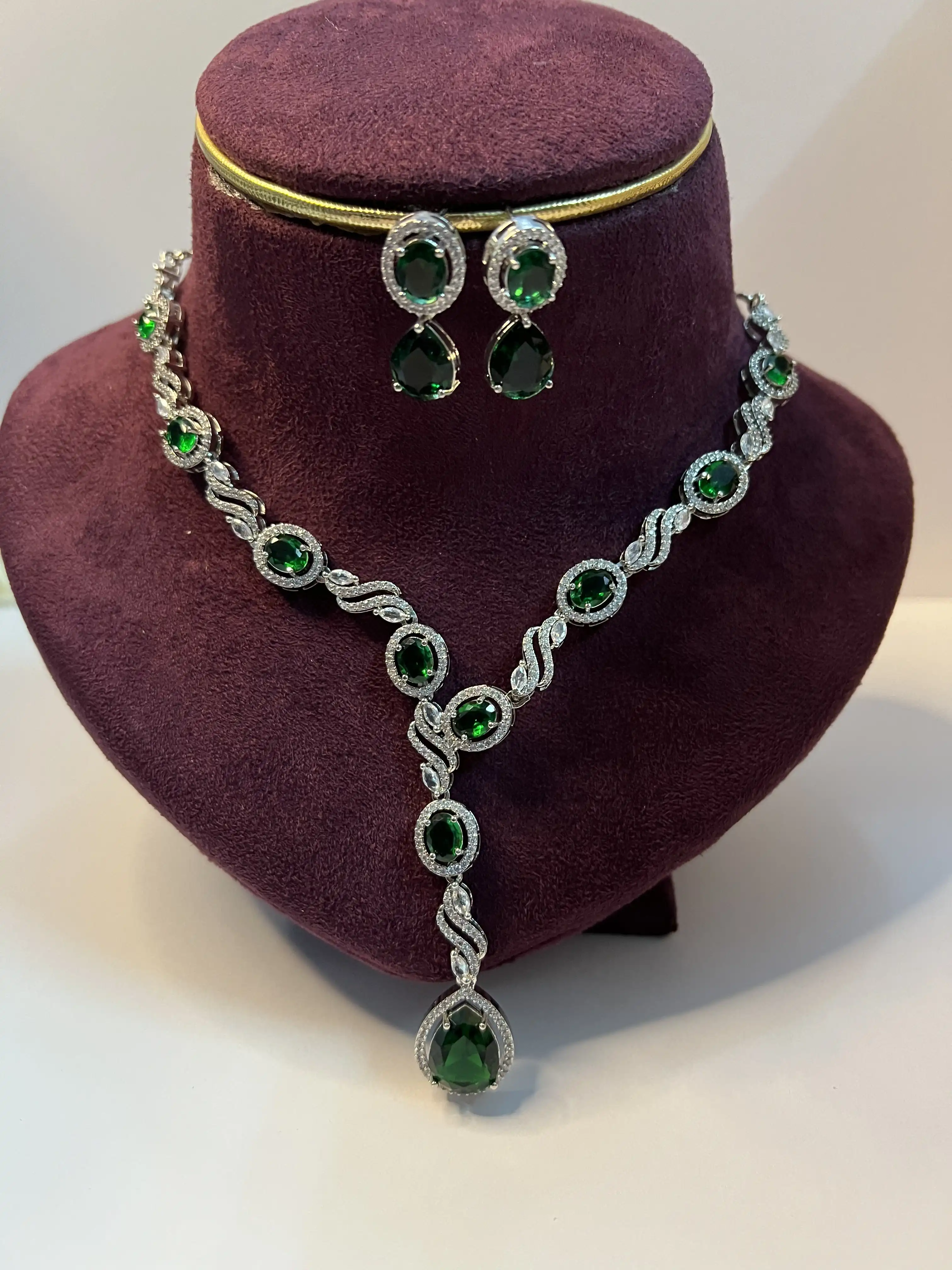 Product image of Emerald Grace American Diamond Drop Necklace Set