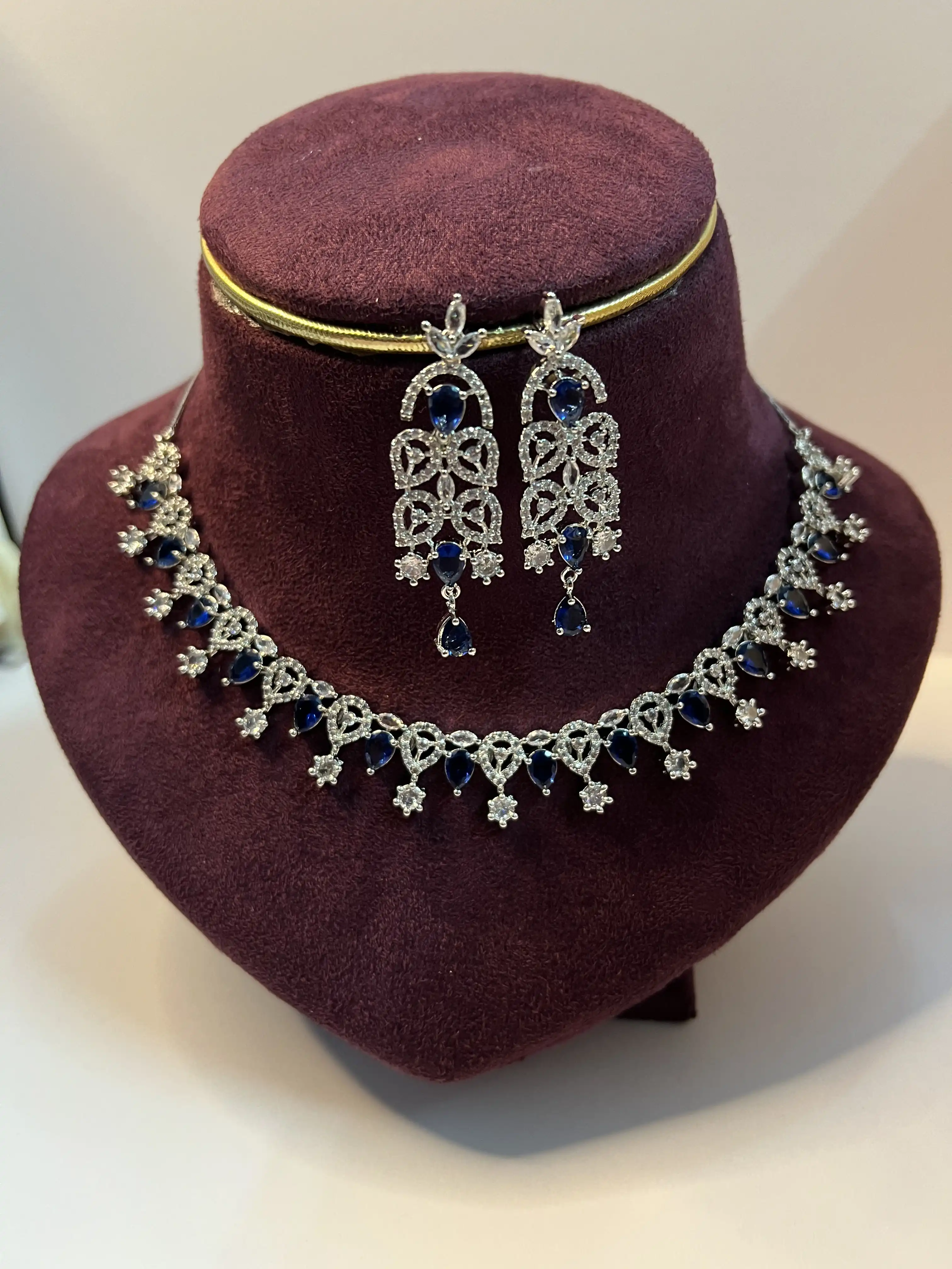 Product image of Blue Sapphire Look American Diamond Necklace Set