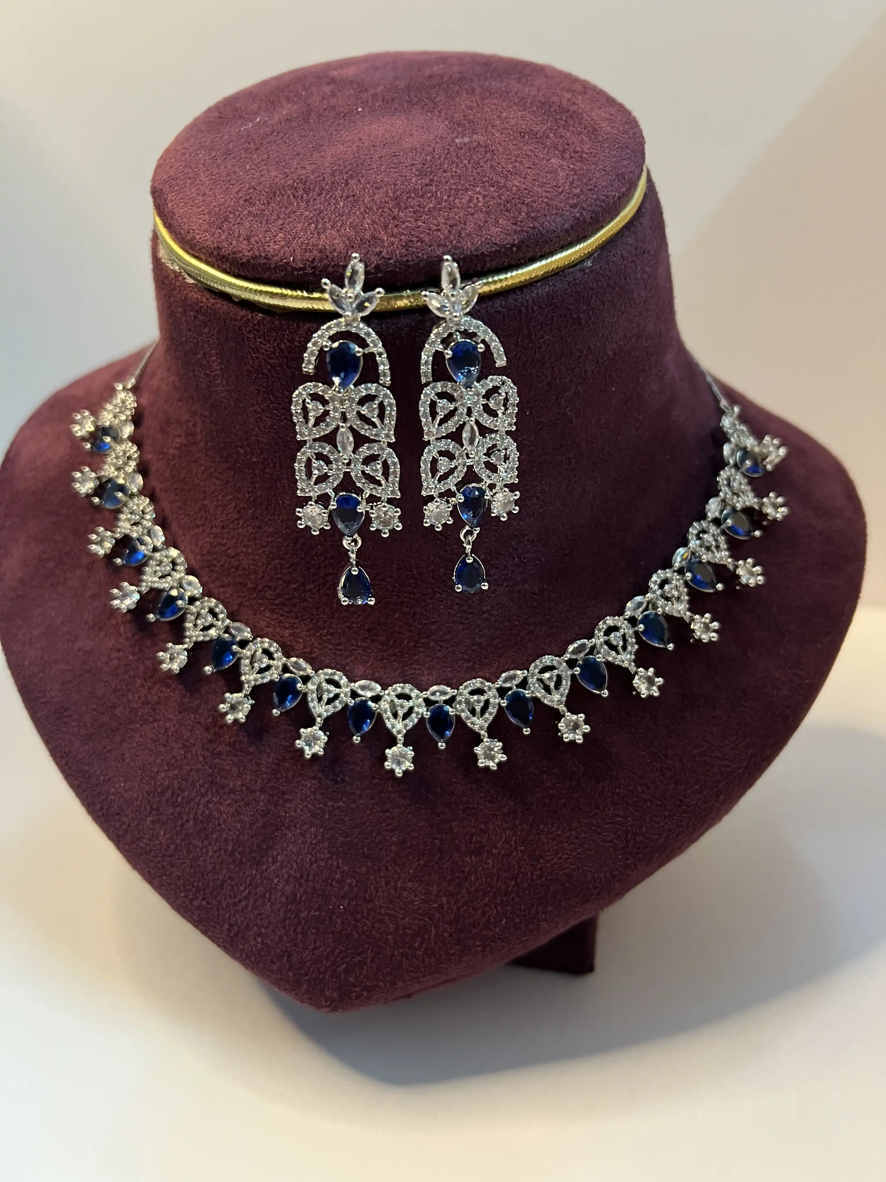 Product image of Blue Sapphire Look American Diamond Necklace Set