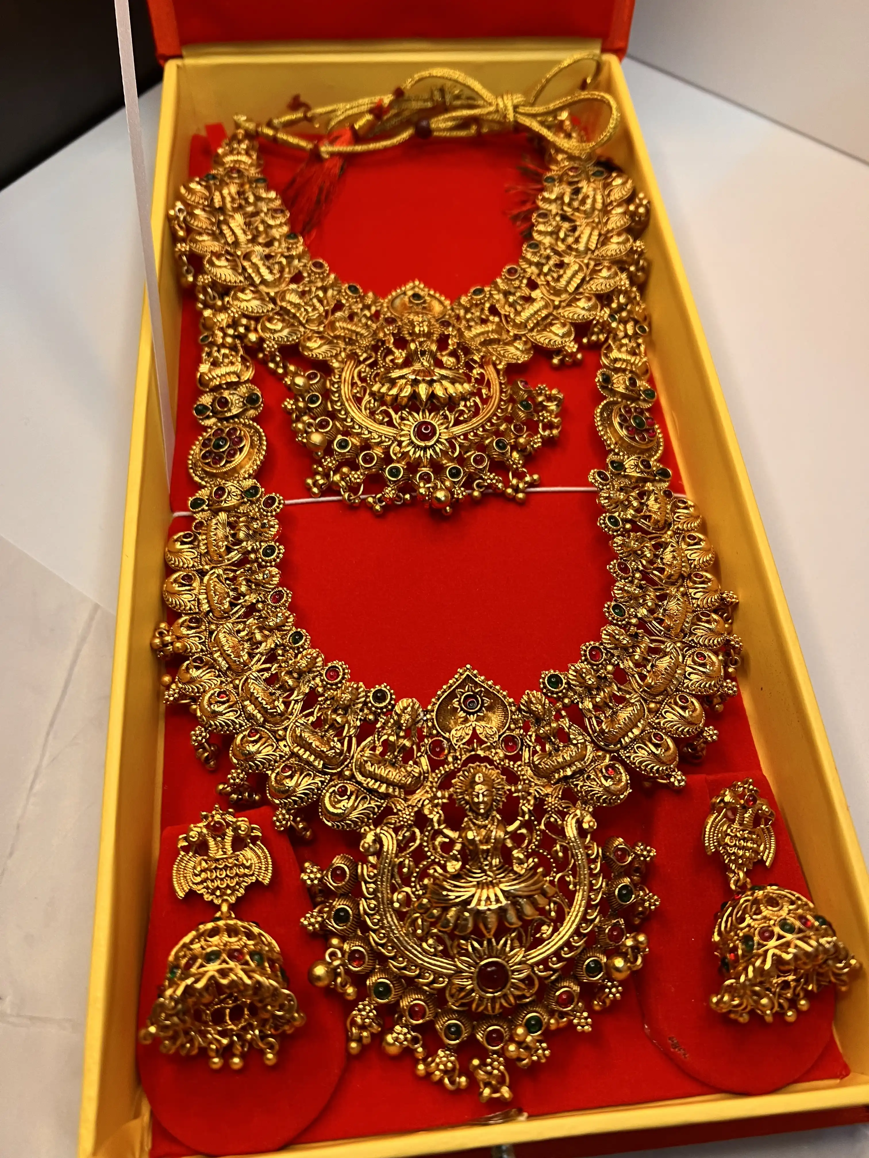 Product image of Lakshmi Grand Bridal Temple Gold Plated Necklace Set with Jhumka Earrings