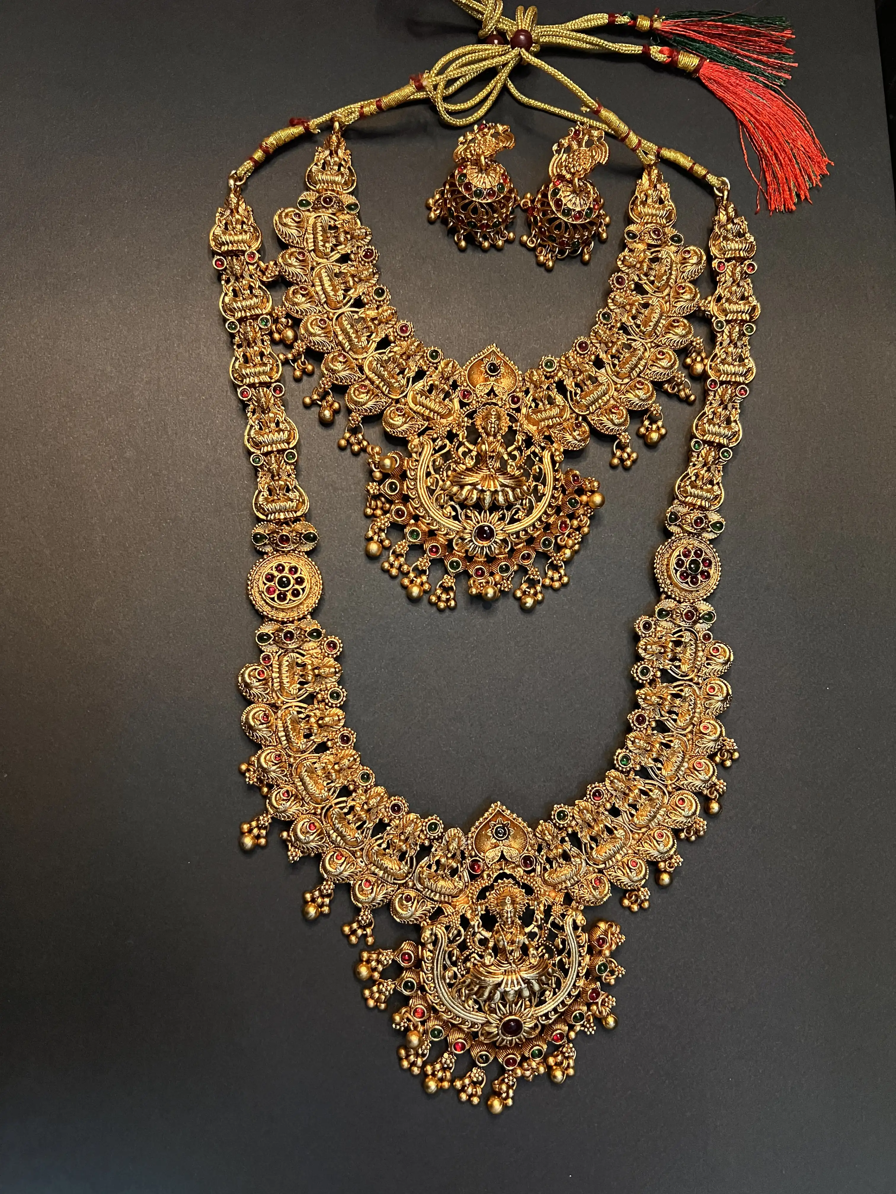 Product image of Lakshmi Grand Bridal Temple Gold Plated Necklace Set with Jhumka Earrings