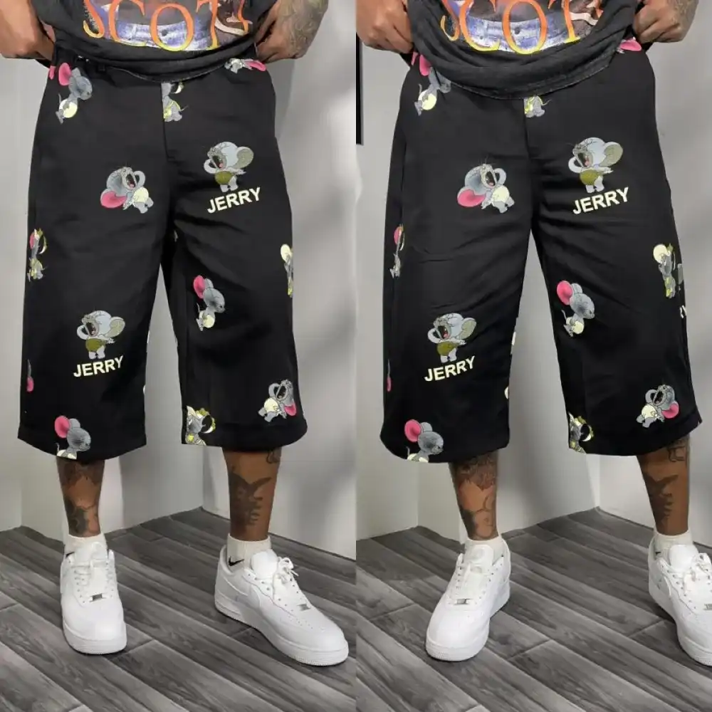 Product image of Kz704 Jerry Printed Baggy Loose Jorts " Black "