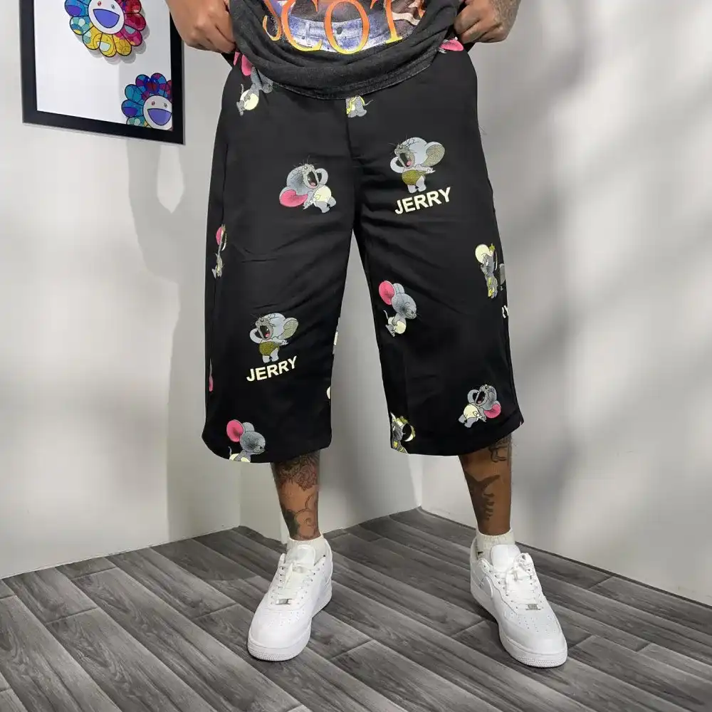 Product image of Kz704 Jerry Printed Baggy Loose Jorts " Black "