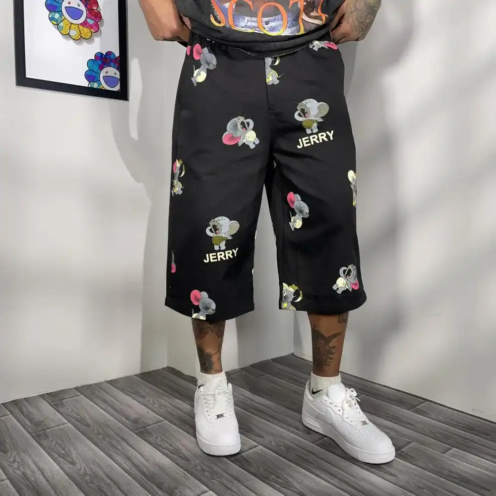 Product image of Kz704 Jerry Printed Baggy Loose Jorts " Black "