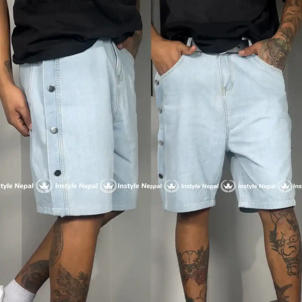 Product image of Side Silver Button Attach Baggy Shorts " Blue "