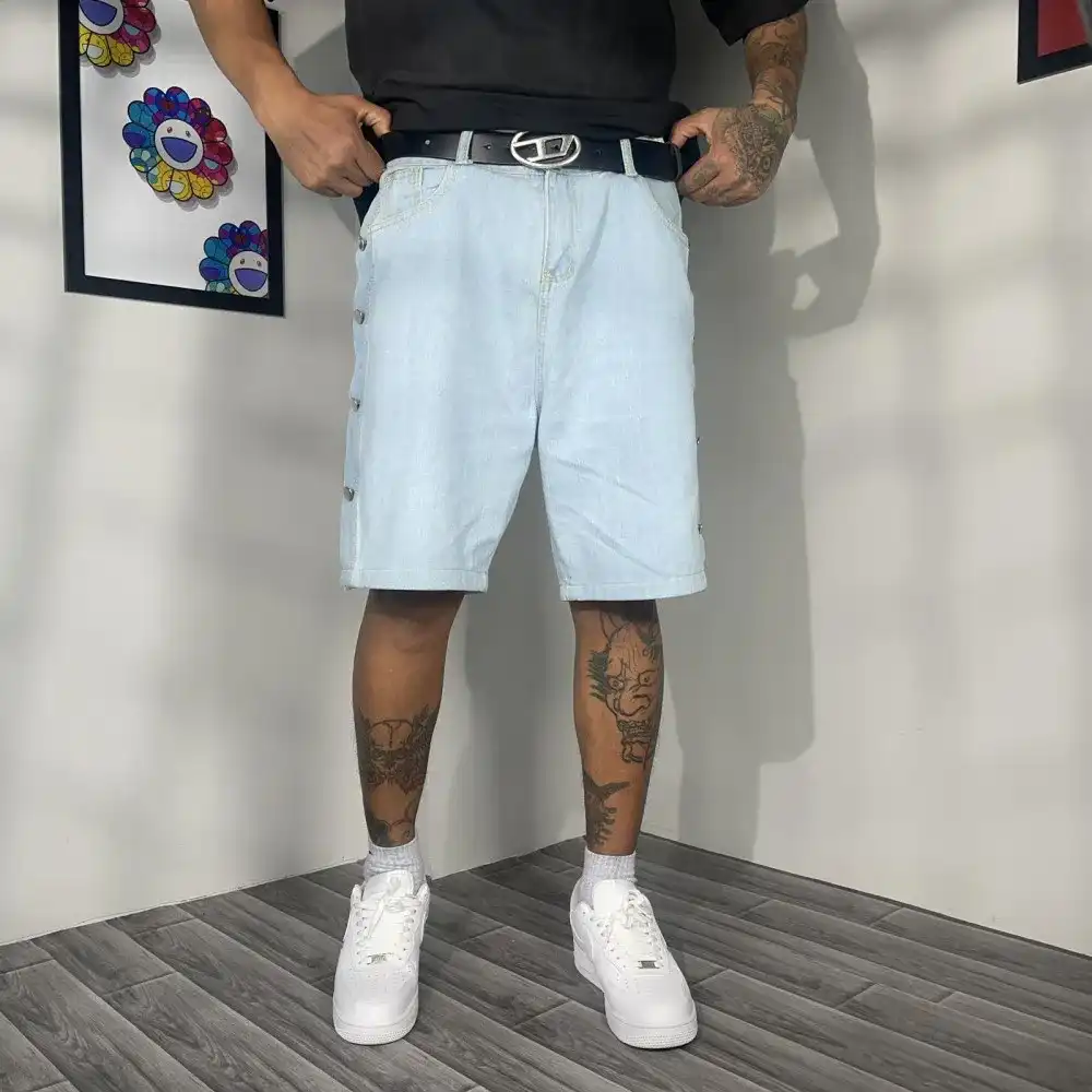 Product image of Side Silver Button Attach Baggy Shorts " Blue "