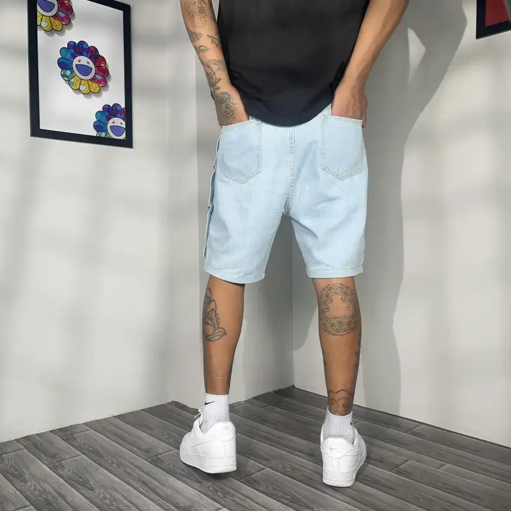 Product image of Side Silver Button Attach Baggy Shorts " Blue "