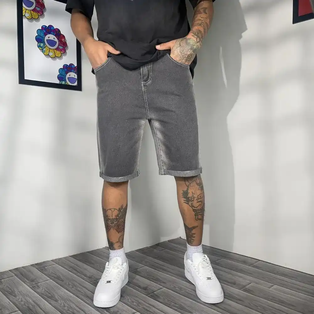 Product image of Side Solid Gradient Baggy Straight Half Pant " Charcoal Grey "