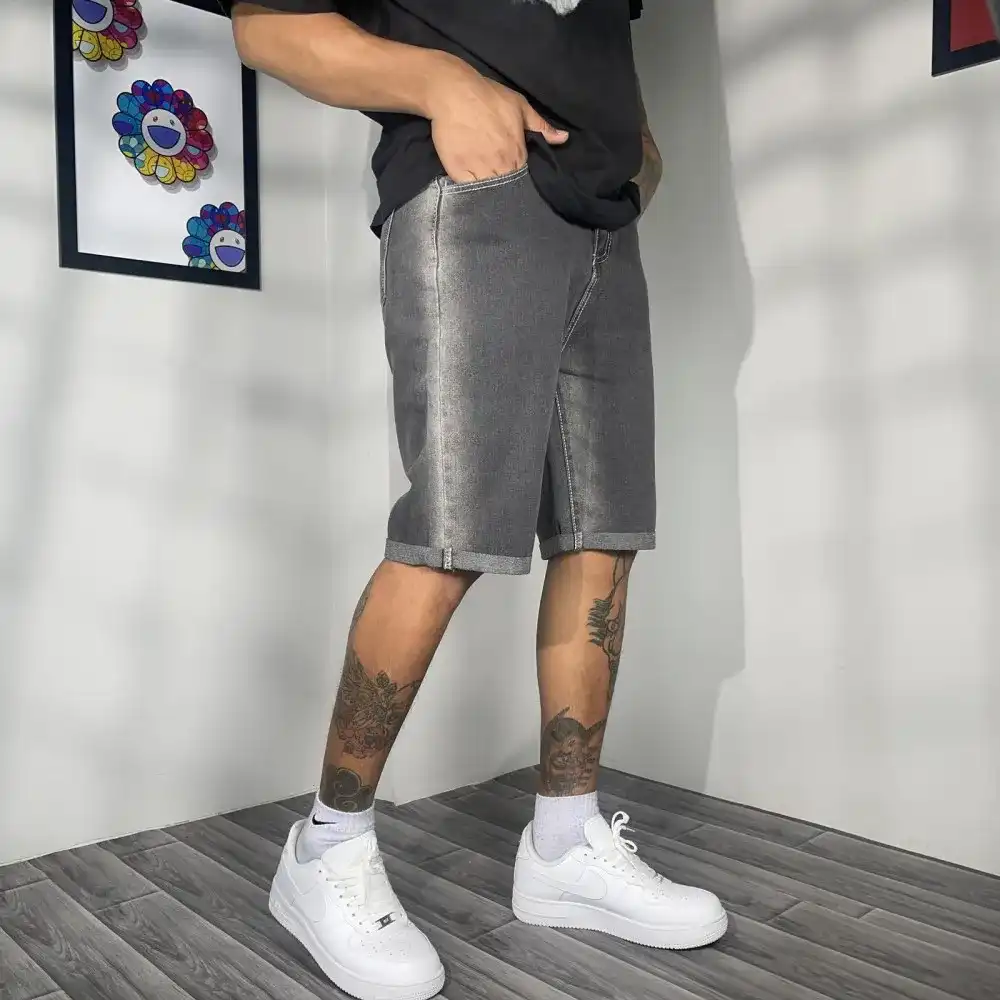 Product image of Side Solid Gradient Baggy Straight Half Pant " Charcoal Grey "