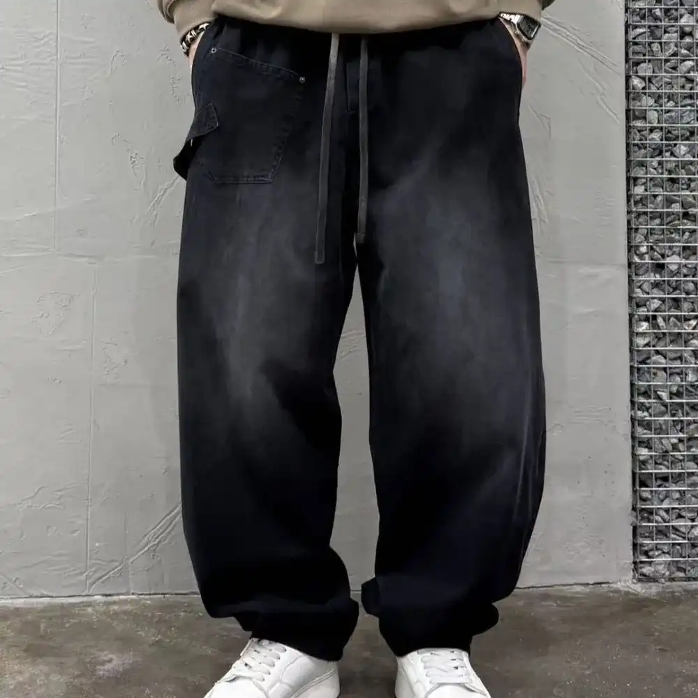 Product image of Dg6308# Side Belt Front Pocket Design Twill Jeans Track Pant " Black "