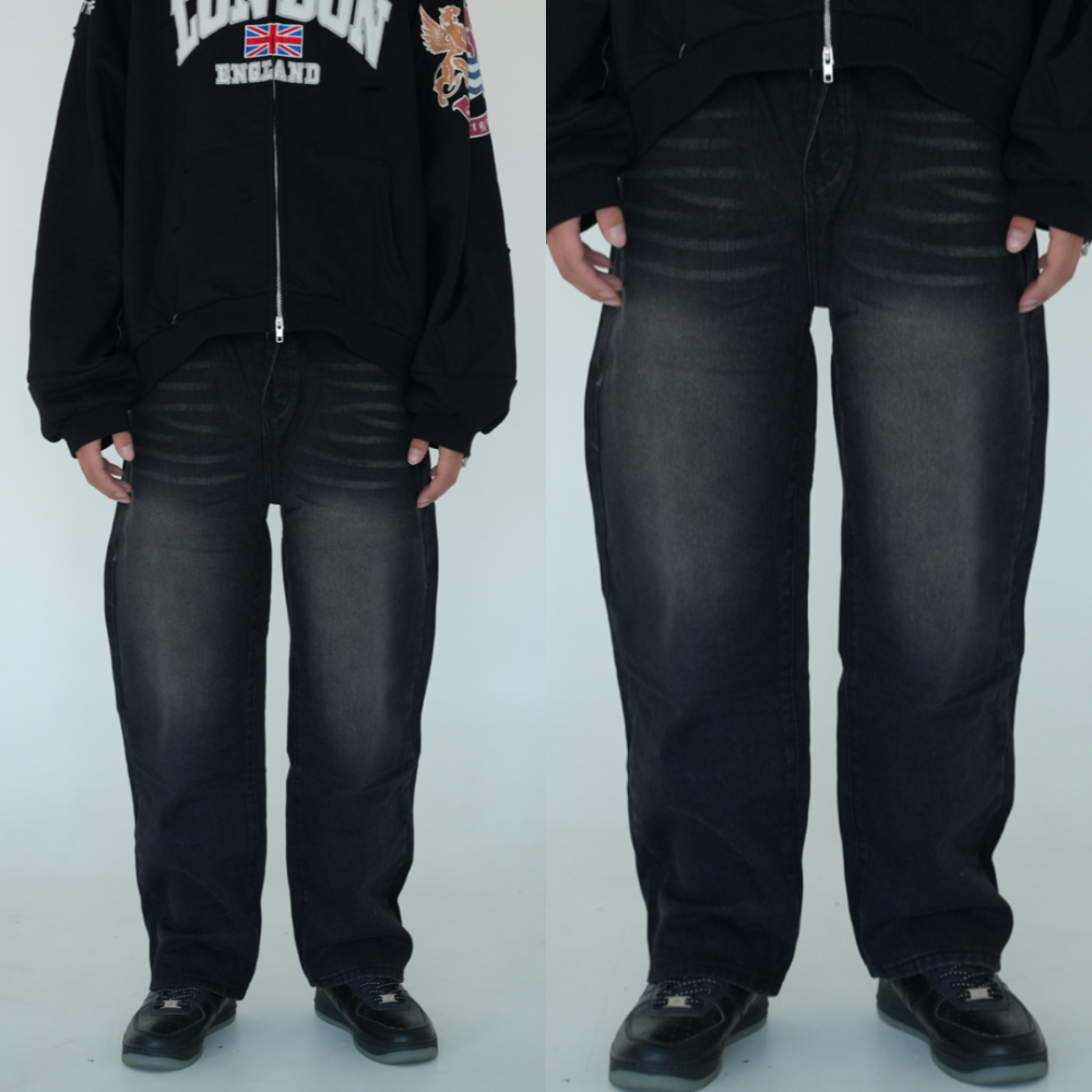 Product image of K153 Gradient Vintage Washed Taper Fit Jeans Pant " Charcoal Grey "