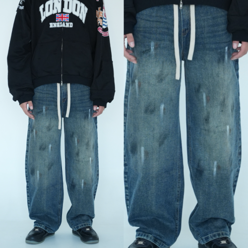 Product image of H40177 Graffiti Brush Baggy Flaire Jeans Pant
