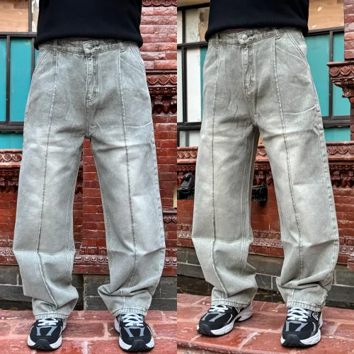 Product image of 22k9017 Lining Design Straight Baggy Jeans Pant " Grey "