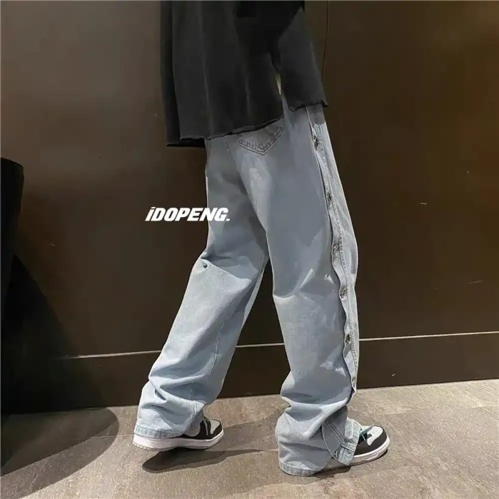 Product image of A30 Side Silver Button Attach Baggy Jeans " Blue "