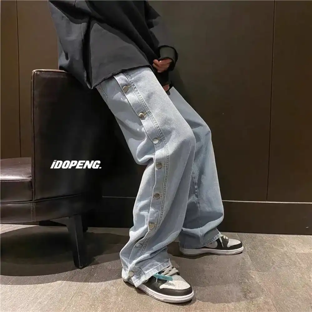 Product image of A30 Side Silver Button Attach Baggy Jeans " Blue "