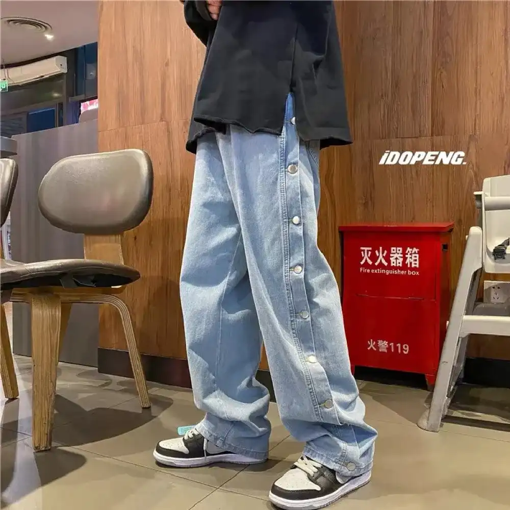Product image of A30 Side Silver Button Attach Baggy Jeans " Blue "