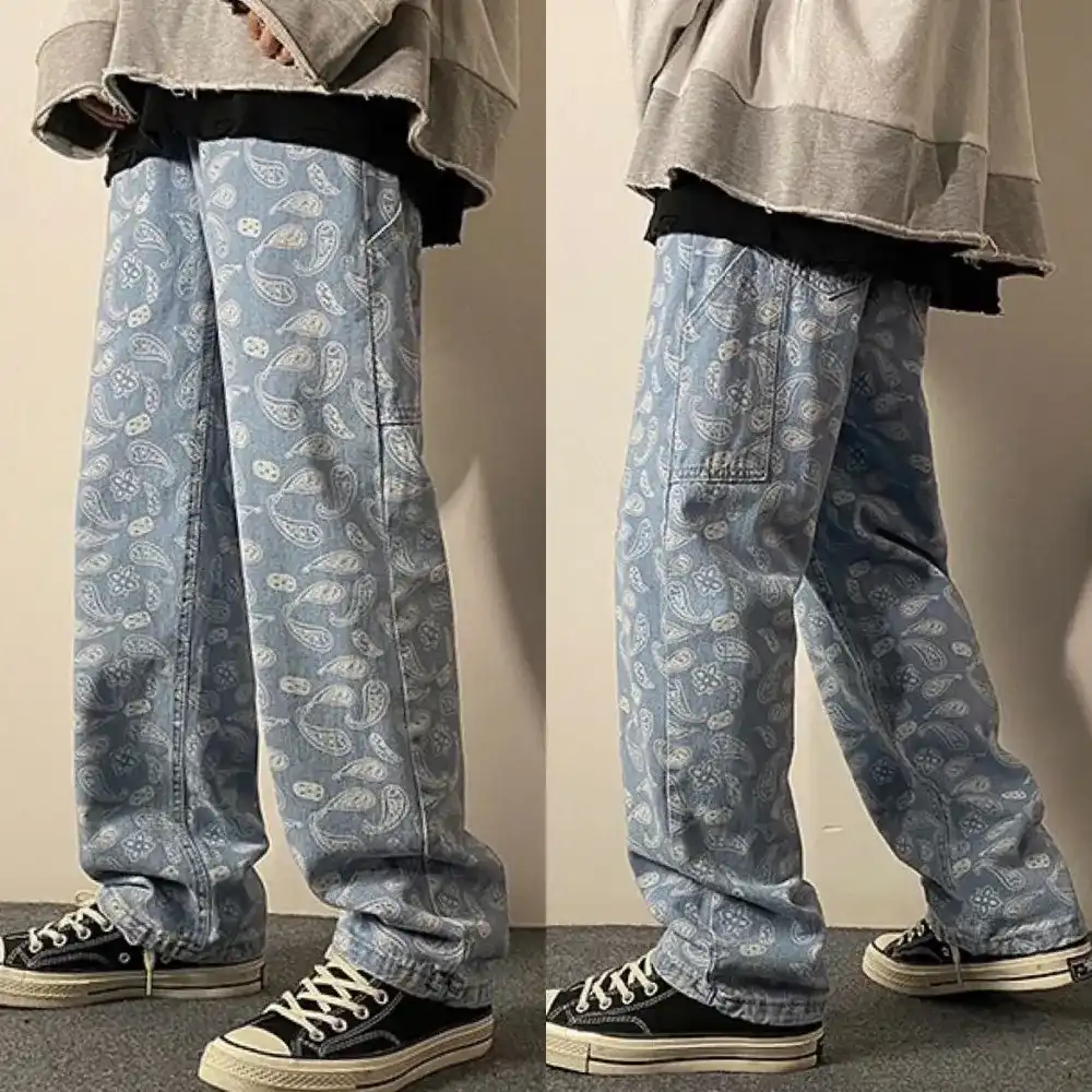 Product image of A29 Paisley Carpenter Straight Baggy Jeans Pant " Blue "