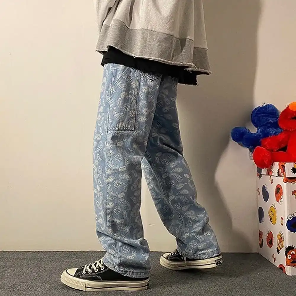 Product image of A29 Paisley Carpenter Straight Baggy Jeans Pant " Blue "
