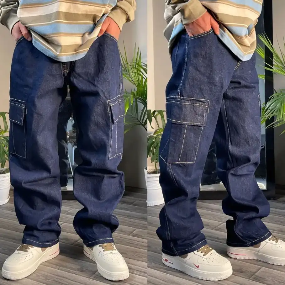 Product image of Stitching Multi Cargo Box Straight Baggy Jeans