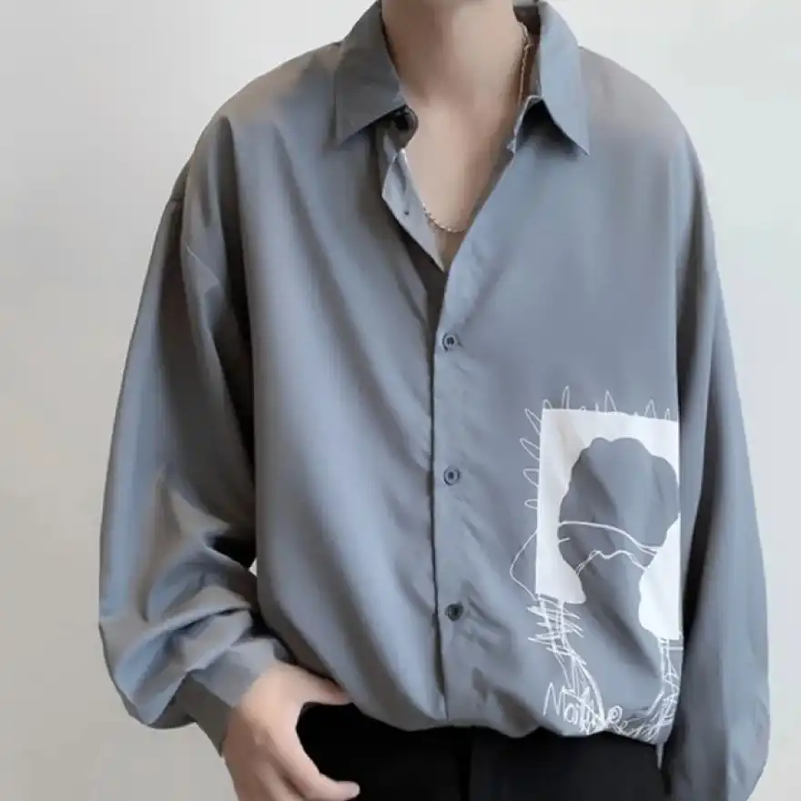 Product image of 778 No Face Sketch Printed Over Size Full Shirt