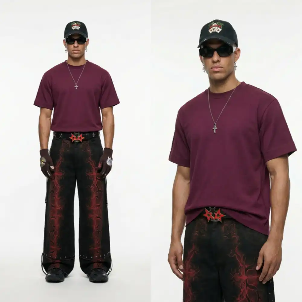Product image of 8440 Lotus Root Embroidery Plain T-shirt.