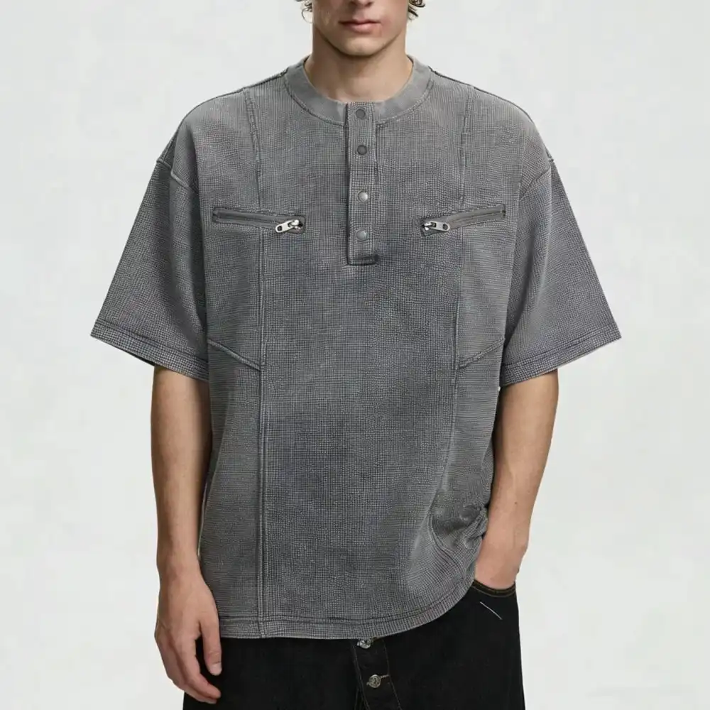 Product image of F7366 Button Neck Vintaged Over Size T-shirt