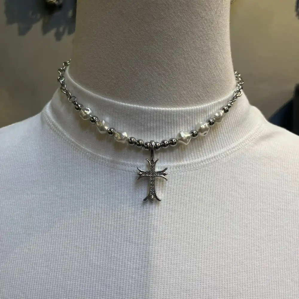 Product image of 093 Pearl Beaded Cross Necklace
