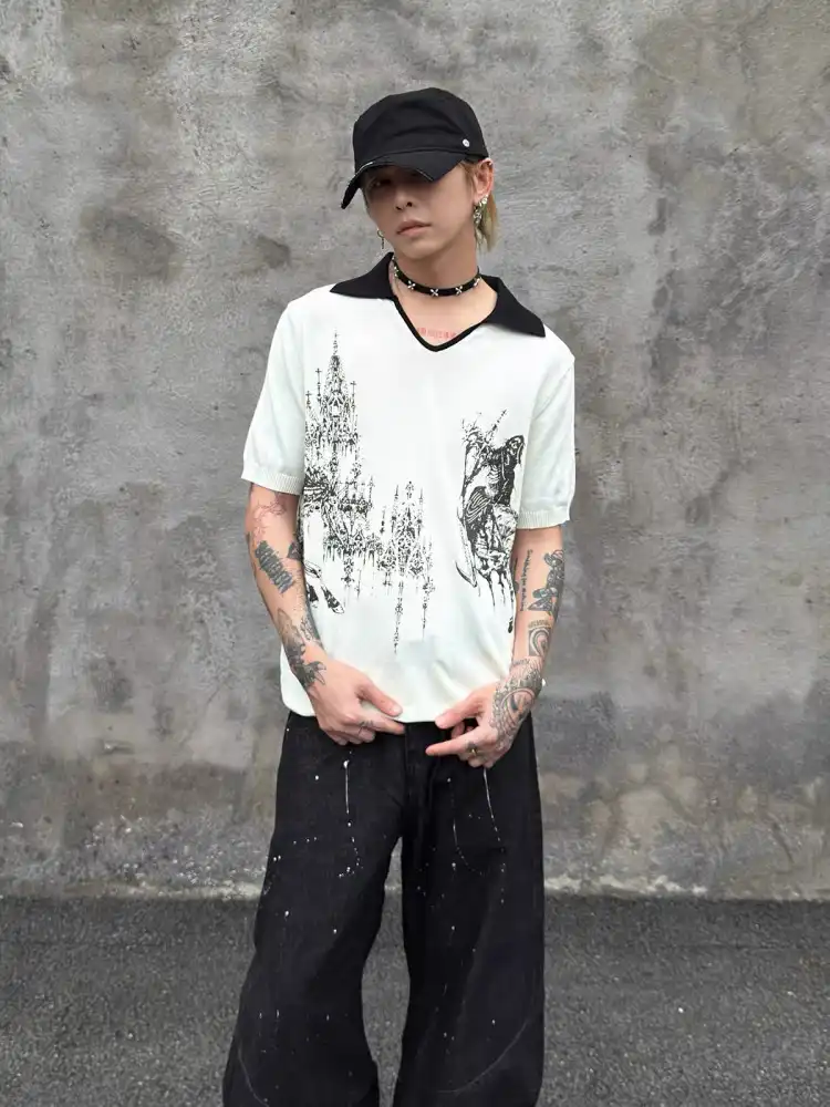 Product image of M935 Castle Knitted Collar Neck T-shirt