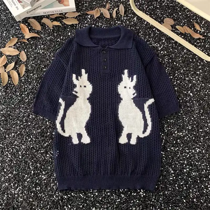 Product image of 968 Neko Printed knitted Collar Neck polo  T-shirt